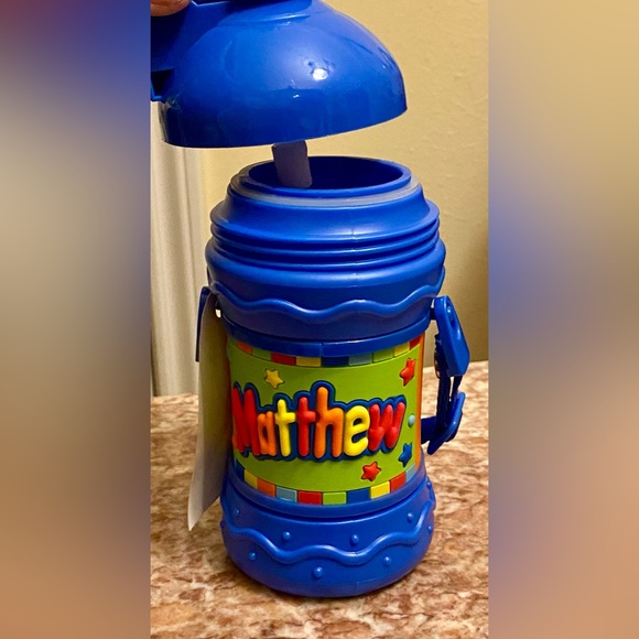 MY NAME DRINK BOTTLE  - Matthew (by John Hinde) Water bottle w/ flip straw. NWT - Picture 3 of 5